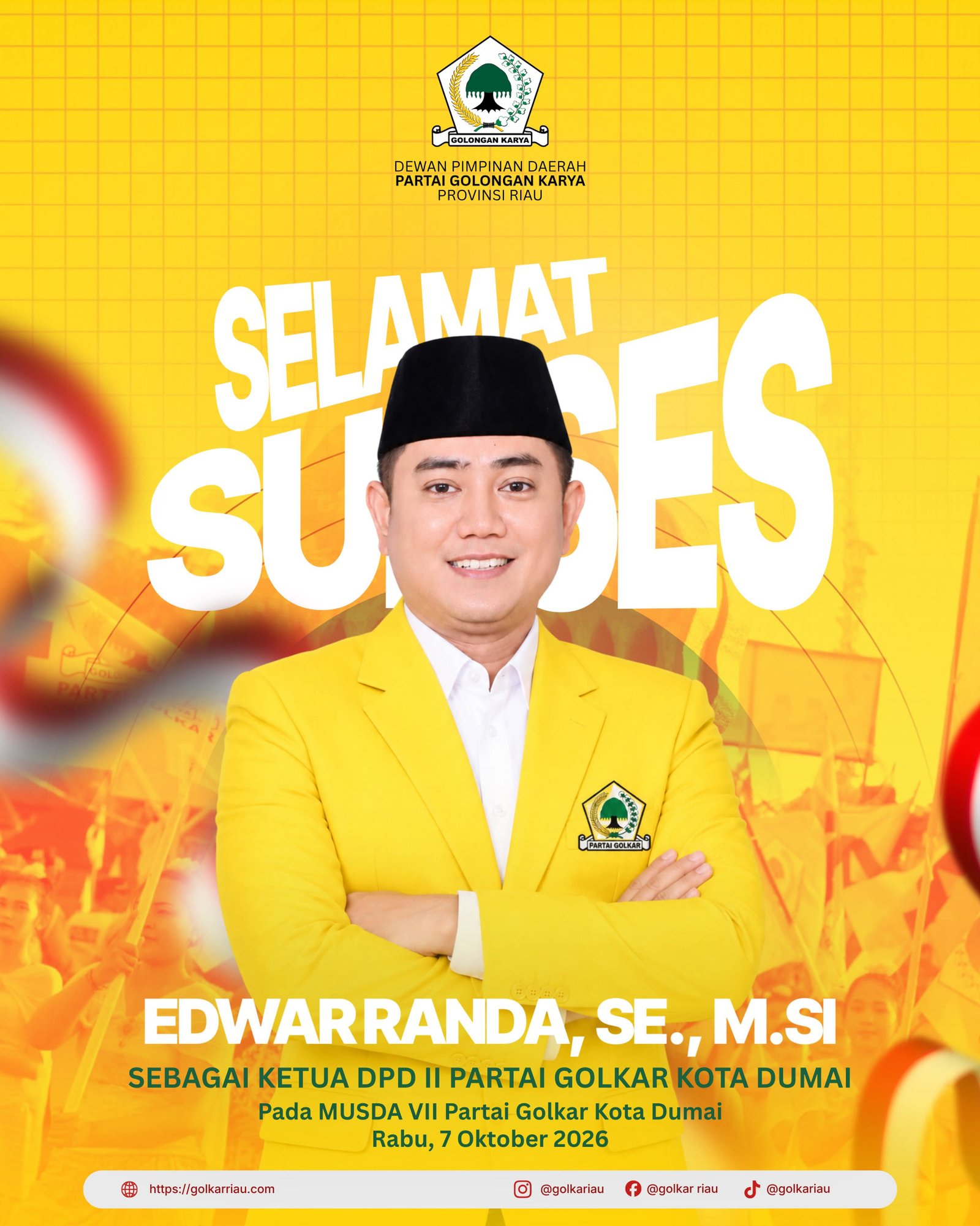 Edwar Randa Terpilih Untuk Pimpin Golkar Dumai Lima Tahun Mendatang